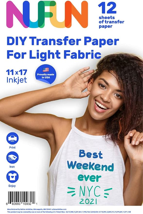 NuFun Activities Inkjet Printable Iron-On Heat Tshirt Transfer Paper 11x17 by NufunActivitesDesignPrintIronEnjoy