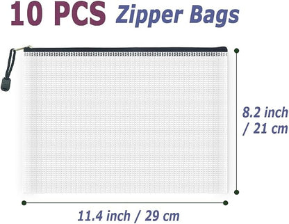 AUSTARK 10 Pcs Zipper File Bags, Waterproof Plastic Mesh Pouch - Image 2