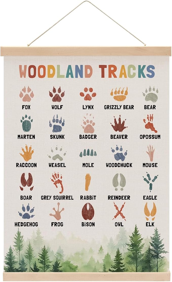 Boho Animal Woodland Tracks Poster Hanger, Forest Jungle Animals Nursery Decor by Unknown
