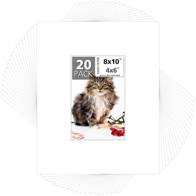 Mat Board Center, 8x10 for 4x6 White Photo Picture Mats by MatBoardCenter