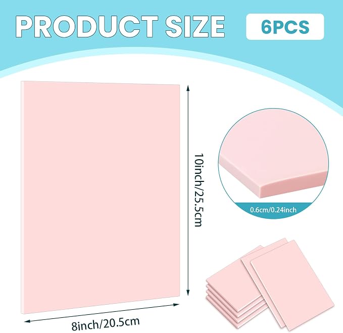 6 Pack 8''x10'' Pink Rubber Stamp Carving Blocks Soft Carving Blocks - Image 2