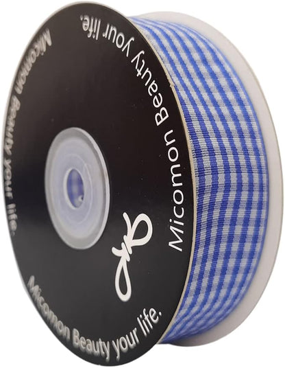 Blue and White Gingham Ribbon Plaid Ribbon 25 Yards Each Roll 100% Polyester - Image 2