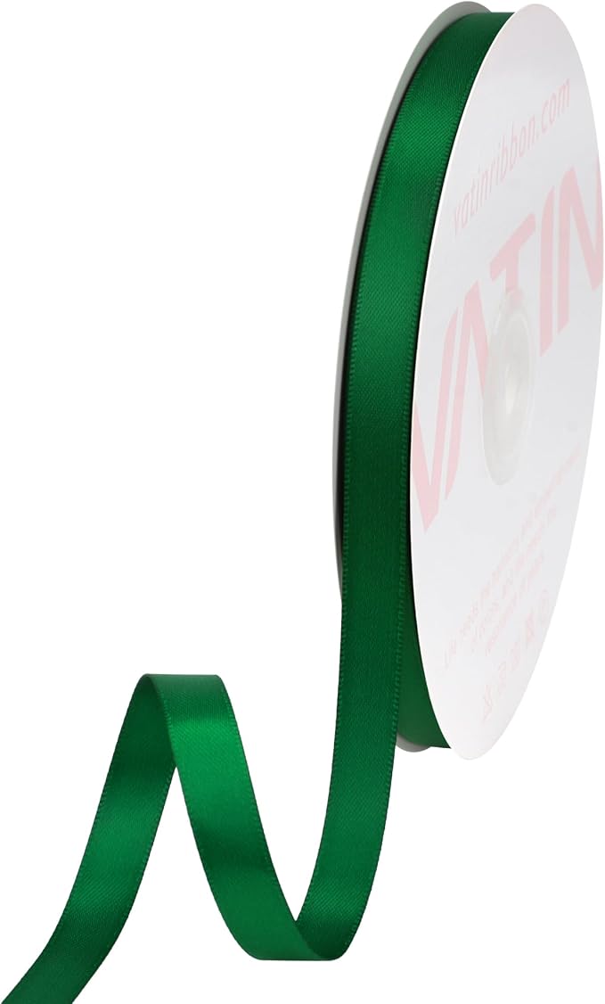 VATIN Double Face Green Satin Ribbon 3/8" Continuous 50 Yards, Gift Wrapping by VATIN