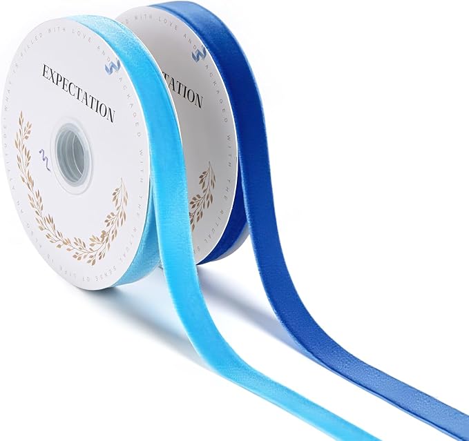 Blue Velvet Ribbon 5/8'' 2 Rolls Total 30 Yards, Use by Unknown