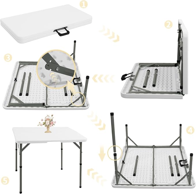 34" Square Folding Table, Party Use, HDPE Plastic Tabletop - Image 5