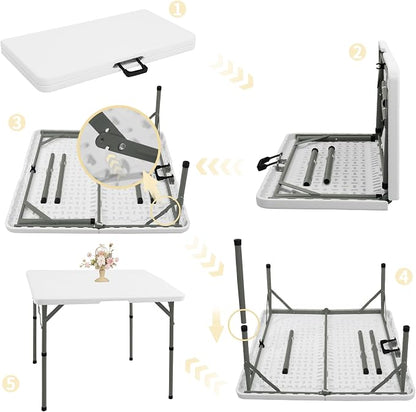 34" Square Folding Table, Party Use, HDPE Plastic Tabletop - Image 5