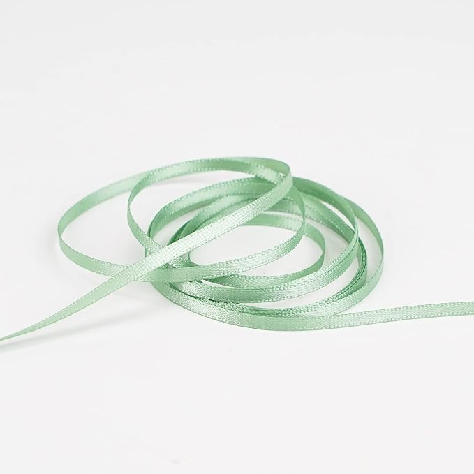 HUIHUANG Sage Green Ribbon 1/8 inch X100 Yards Roll Thin Satin Ribbon Double - Image 2