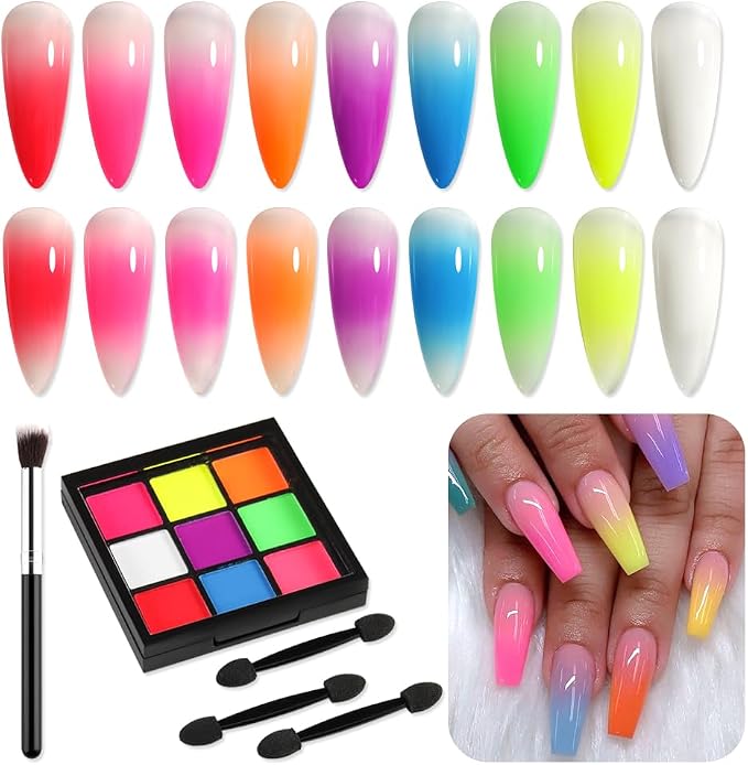 Neon Phosphor Nail Pigment Powder Palette, 9 Colors Solid Pigment Powder by SUTOKAKA