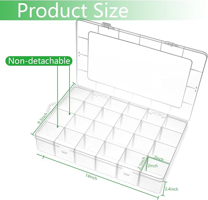 Large 24 Grids Plastic Organizer Box Adjustable Dividers, Art DIY Crafts - Image 3
