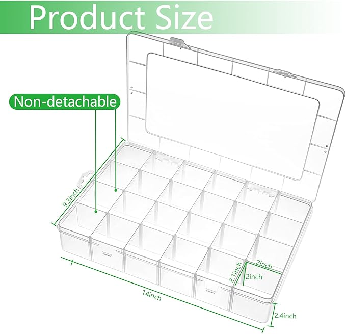 Large 24 Grids Plastic Organizer Box Adjustable Dividers, Art DIY Crafts - Image 2