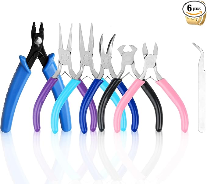 6 Pcs Jewelry Pliers Set, Include Needle Round Bent Nose Zipper Wire Cutter by MUZHUPGUZ