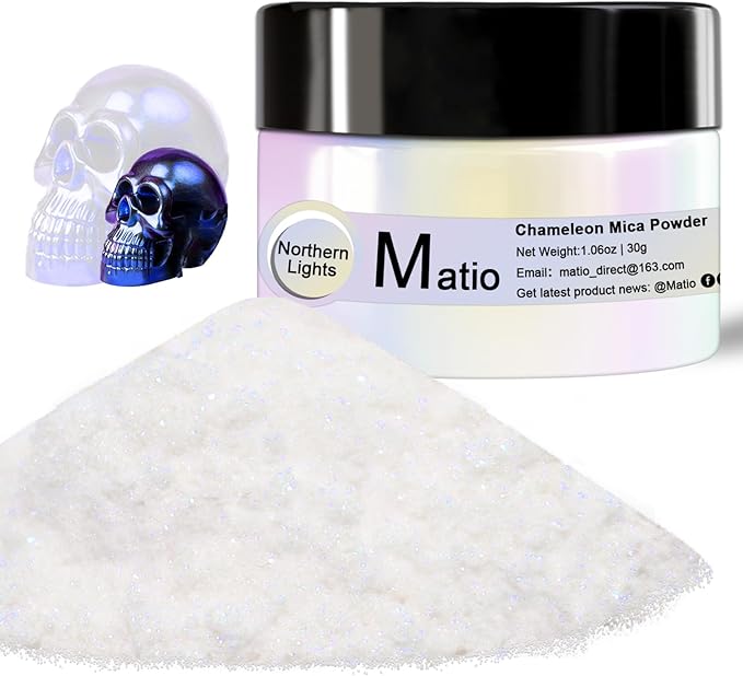 Matio Chameleon Mica Powder, 1.06oz/ 30g Northern Lights White Chrome Powder by Matio