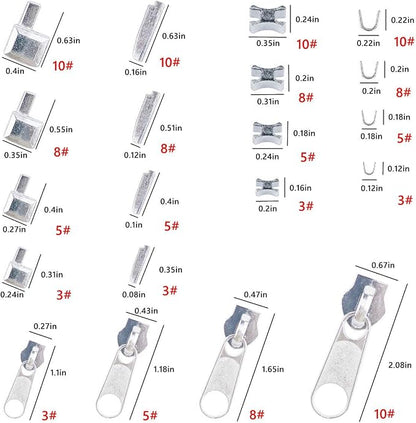 48 Pieces Metal Zipper Repair Accessories Set, Zipper Head Slider Retainer Box - Image 3