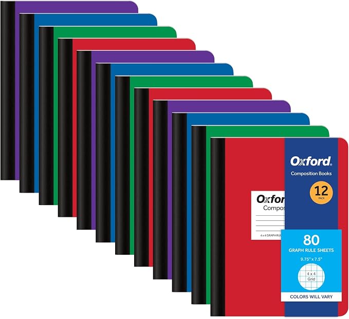Oxford Composition Notebooks, Mega Pack of 12 Notebooks, Cover Colors Vary by OXFORD