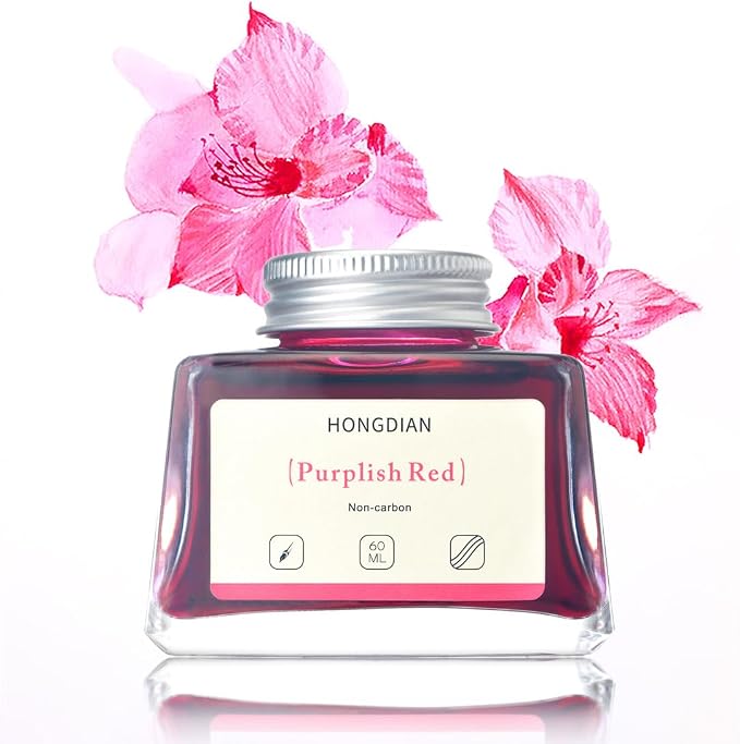 Hongdian Fountain Pen Bottled Ink Purplish Red Color, 60ml Non Carbon Inkwell by Asvine