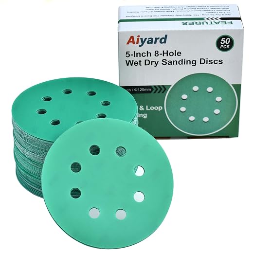 5-Inch 8-Hole Wet Dry Sanding Discs 1500 Grit, Polyester Film Backed Heavy-Duty by Aiyard