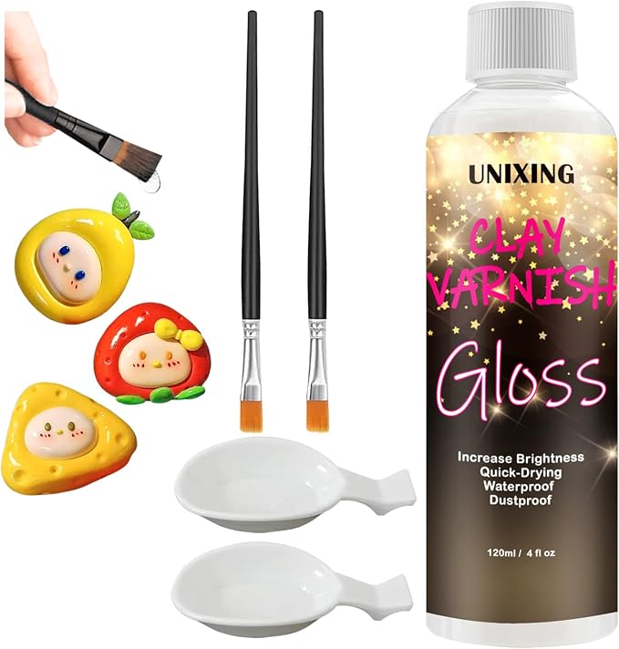 120ml Clear Varnish for Air Dry Clay, Gloss Finish Clear Glaze for Pottery by Unixing