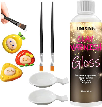 120ml Clear Varnish for Air Dry Clay, Gloss Finish Clear Glaze for Pottery by Unixing