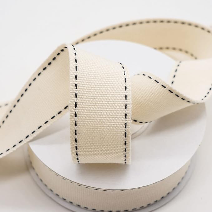 CT CRAFT LLC Ivory Cotton Black Stitched Ribbon 7/8" x 10 Yards - Image 4