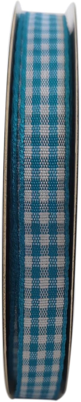 Micomon Vivid Blue and White Woven Edge Plaid Ribbon 100% Polyester Gingham - Image 4