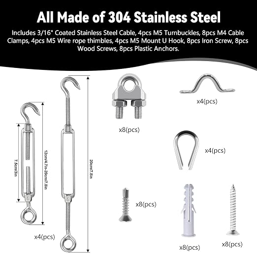 3/16" Sunshade Sail Hardware Kit, Turnbuckles - Image 4