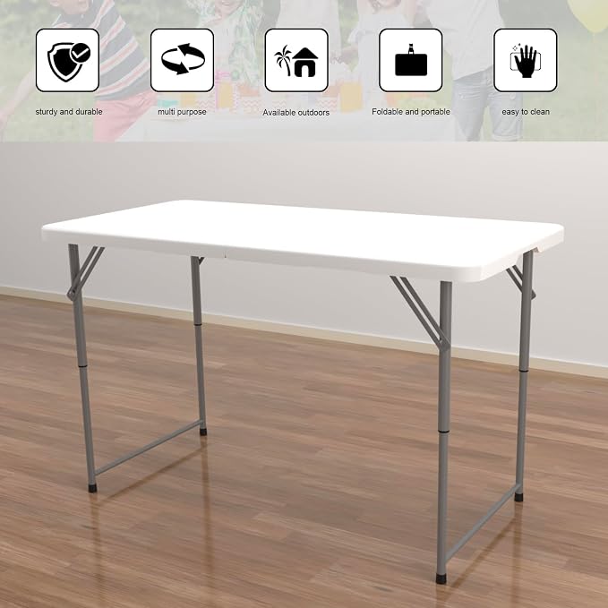 2-PCS 48" W x 24" D x 29.5" H - 4FT White Folding Table Heavy Duty Portable - Image 3