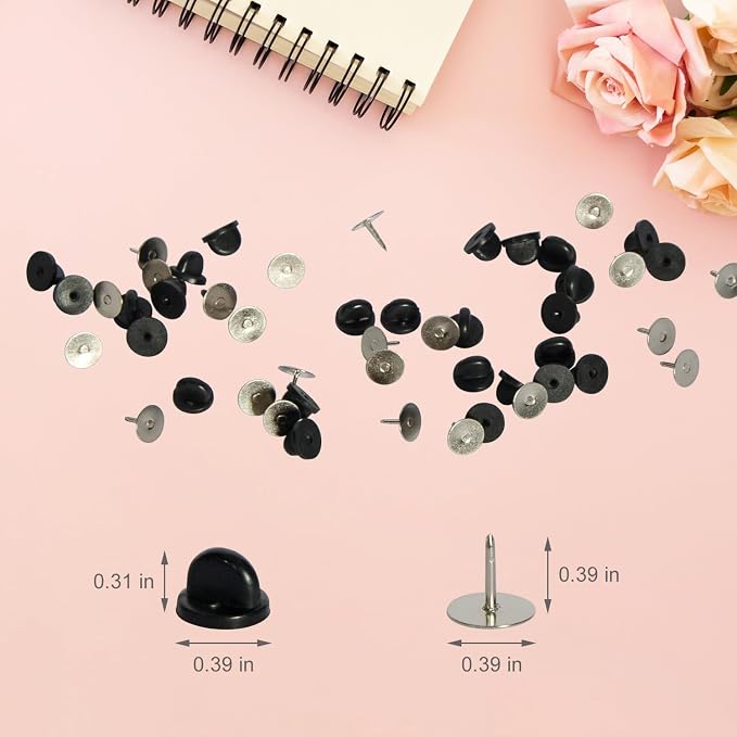60 Pairs Rubber Pin Backs, 9mm×10mm Butterfly Clutch Backings, Craft Making - Image 3