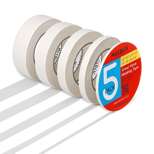 MEEDEN 5 Packs White Artist Tape, 0.2" 0.5" 0.75" 1.0" 1.4" x 60 Yard, by MEEDEN