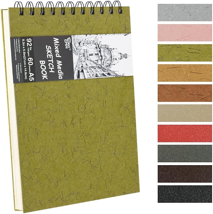 8.3x5.8 Sketch Book, Top Spiral Bound Sketch Pad, 60sheets 92lb/150gsm Nature by E-WEICHEN