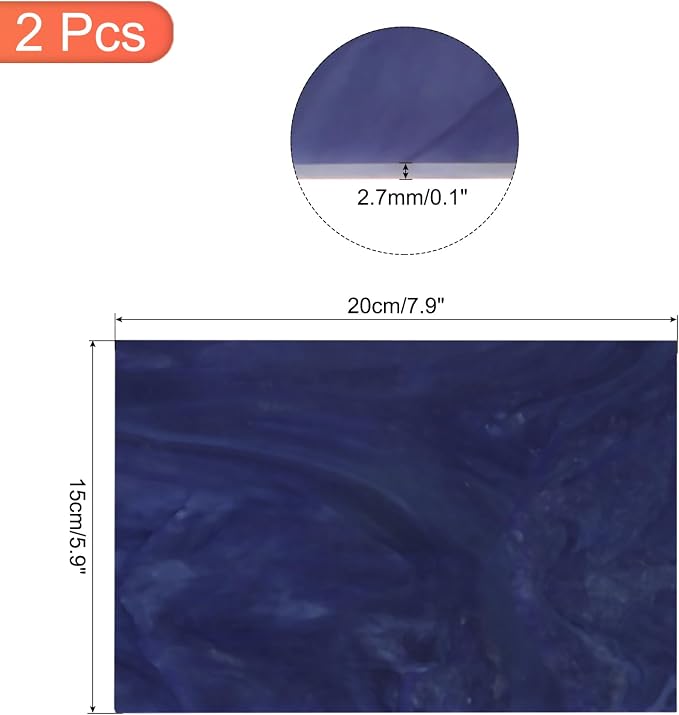MECCANIXITY 2 Pcs Stained Glass Sheet Mosaic Tile 7.9 Inch x 5.9 Inch Deep Blue - Image 2
