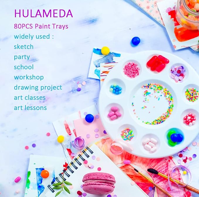 Hulameda 80pcs Paint Tray Palettes, Plastic Round Pallets - Image 5