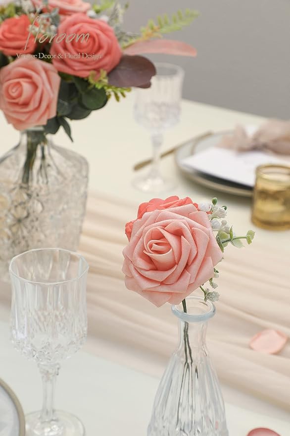 Floroom Artificial Flowers 25pcs Real Looking Mixed Living Coral Foam Fake Roses - Image 3