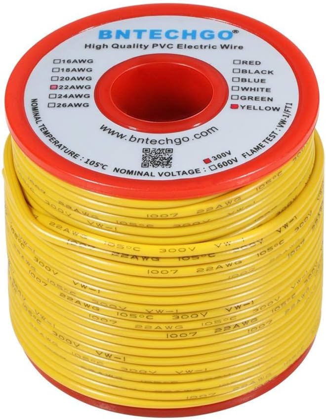 BNTECHGO 22 Gauge PVC 1007 Solid Electric Wire Yellow 100 ft 22 AWG 1007 Hook - Image 2