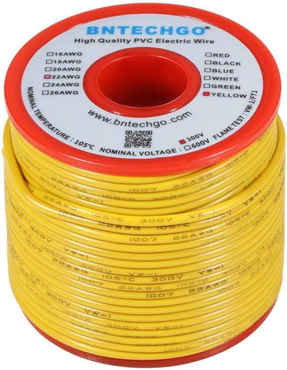BNTECHGO 22 Gauge PVC 1007 Solid Electric Wire Yellow 100 ft 22 AWG 1007 Hook - Image 2