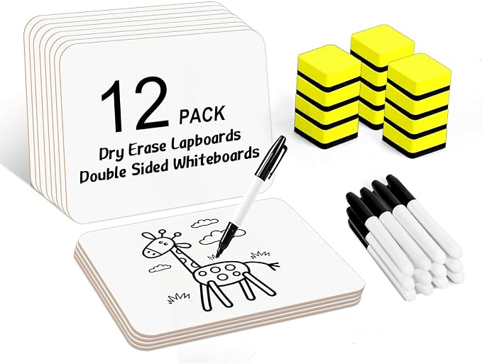 Dry Erase Lapboards, HERKKA 12 Pack Double Sided Dry Erase Lap Boards 9 x 12.5 by HERKKA