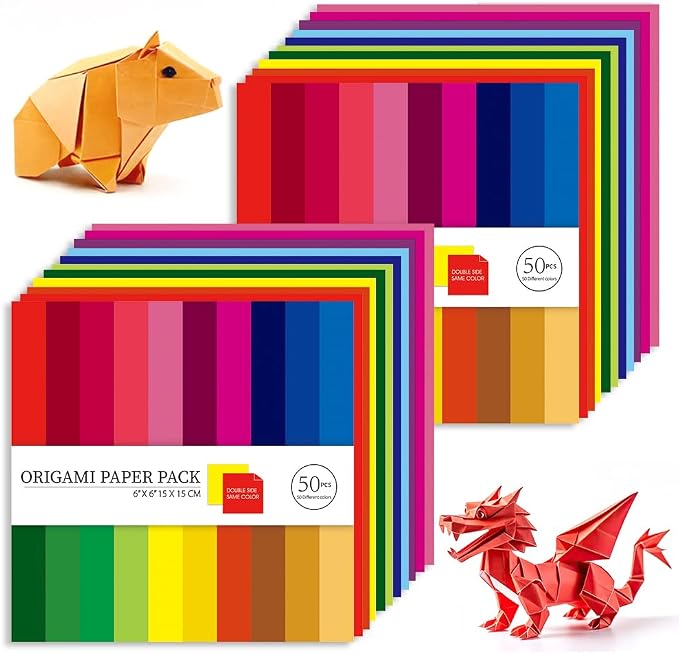 Origami Paper Kit 100 Sheets 70GSM 6 Inch Square Double Sided Color 50 Vivid by Bestartsuppliesforyou
