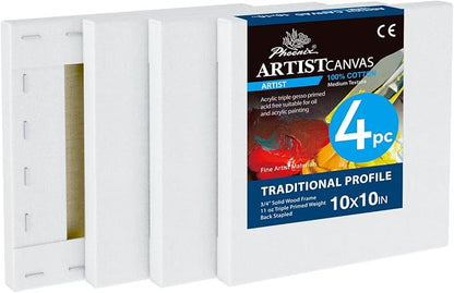 PHOENIX 10x10 Inch 4 Pack Artist Canvas by PHOENIX