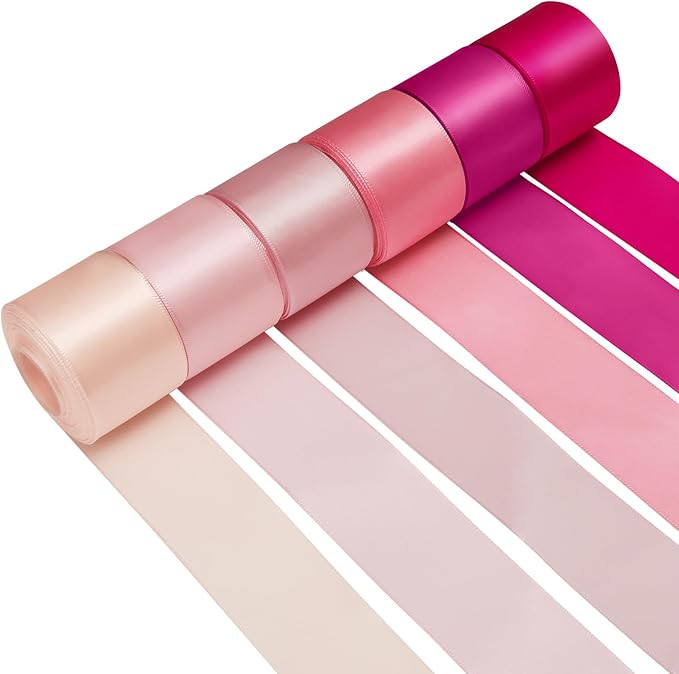 1-1/2 Inch Pink Satin Ribbons for Crafts, 6 Rolls Single-Faced Pink Assorted by Jacriah