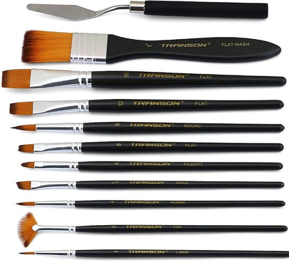 Transon Paint Brush Kit 10pcs Art Brushes and 1 Paint Spatula - Image 2