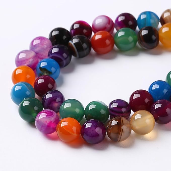 45pcs 8mm Natural Multicolor Stripe Agate Beads - Image 4