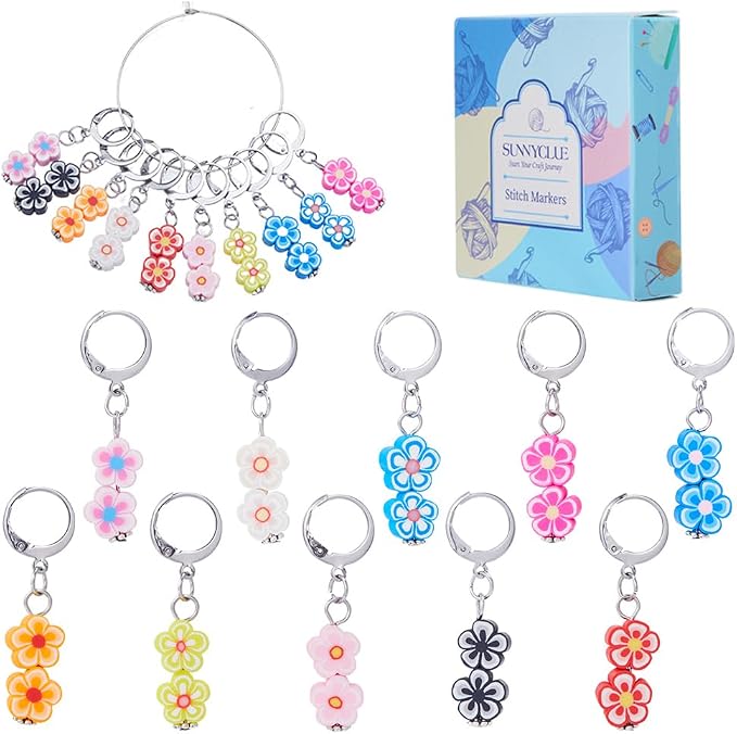 SUNNYCLUE 1 Box 20Pcs Knitting Stitch Markers Polymer Clay Flower Beads Cute by SUNNYCLUE