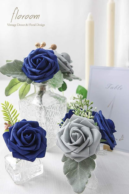 Floroom Artificial Flowers 50pcs Real Looking Royal Blue Foam Fake Roses - Image 4