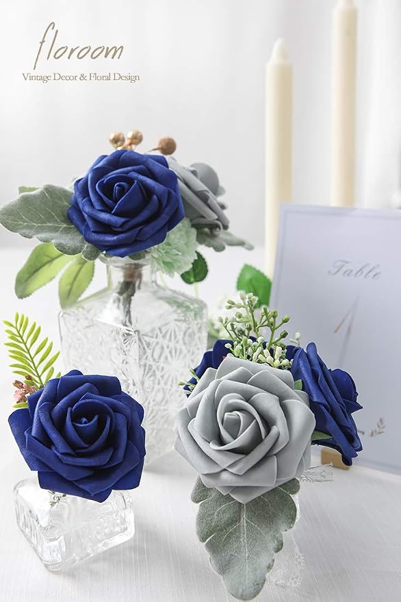 Floroom Artificial Flowers 25pcs Real Looking Royal Blue Foam Fake Roses - Image 4