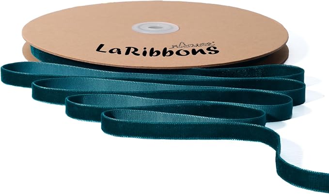 LaRibbons Thin Velvet Ribbon 3/8 Inch x 25 Yards, Dark Blue Velvet Ribbon by LaRibbons
