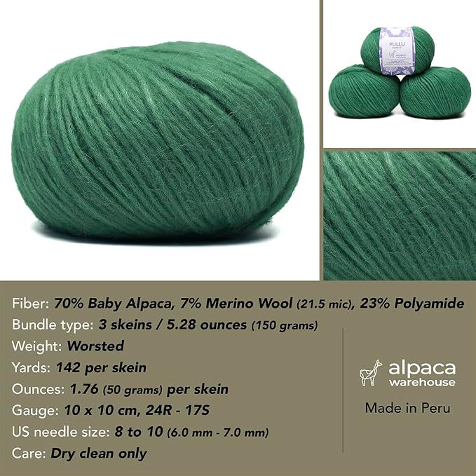 Pullu - Baby Alpaca Merino Wool Yarn Set of 3 Skeins Worsted Weight - Sourced - Image 3