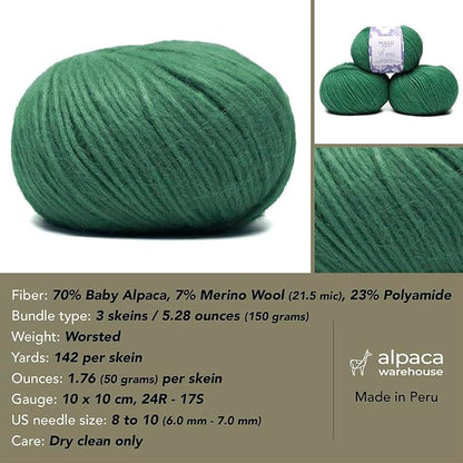 Pullu - Baby Alpaca Merino Wool Yarn Set of 3 Skeins Worsted Weight - Sourced - Image 3
