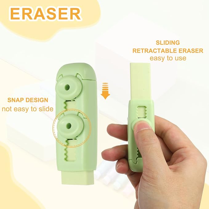 PATIKIL 4 Pack Erasers, Sliding Retractable Eraser Push Pull Cute Pencil - Image 4