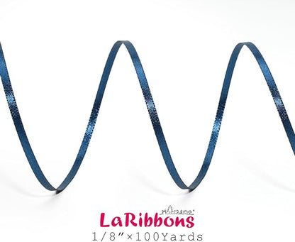 LaRibbons Navy Satin Ribbon 1/8 Inch 100 Yards Thin Luxury Double Faced Blue - Image 5