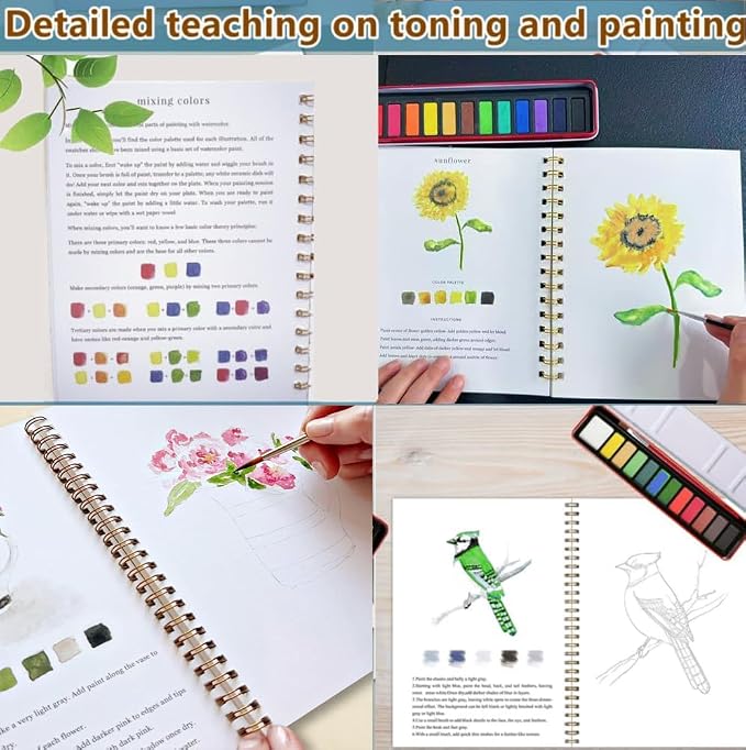 Watercolor Workbooks, Beginner Watercolor Painting Kit – 12 Colors Paint Set - Image 2