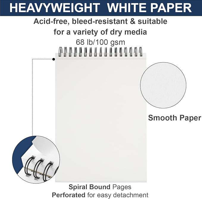 9" x 12" Sketch Book Set, Drawing Paper Pad, Double-Sided Hardcover Sketchbook - Image 4
